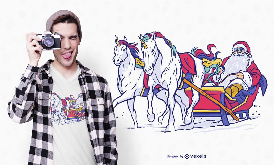 Design de camiseta trenó do Papai Noel Unicórnio Design de camiseta trenó do Papai Noel Unicórnio
