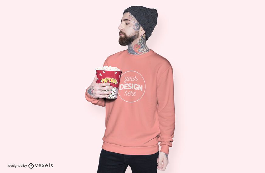 Model popcorn hoodie mockup design Model popcorn hoodie mockup design