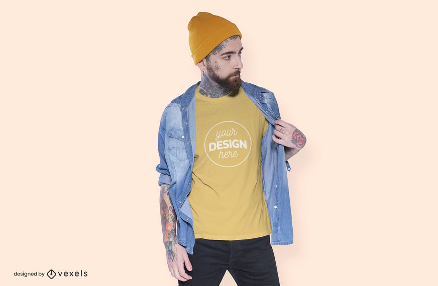 Diseño de maqueta de camiseta modelo Beanie Diseño de maqueta de camiseta modelo Beanie