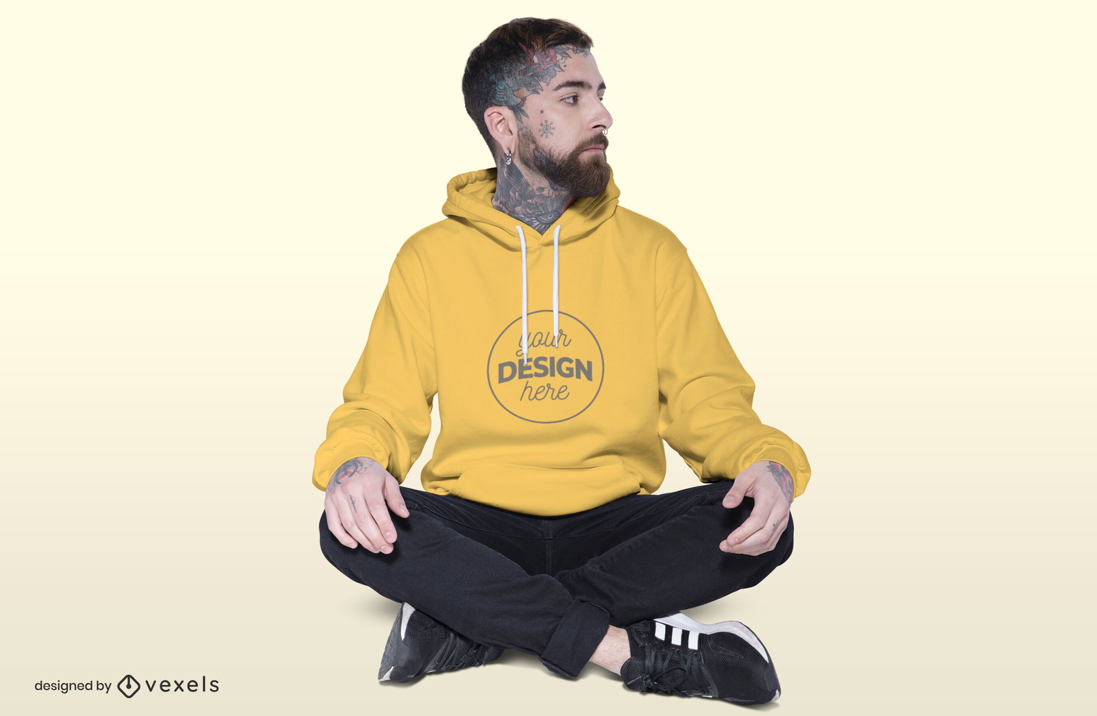 Sitting model hoodie mockup