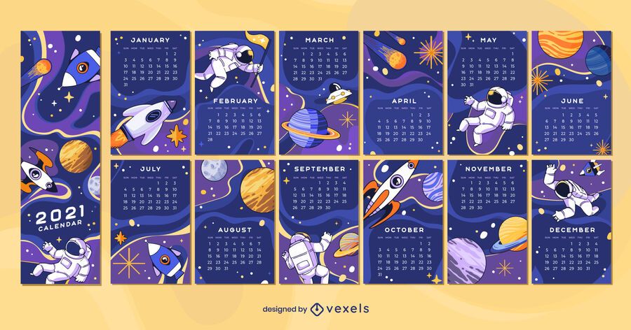Diseño de calendario Space 2021 Diseño de calendario Space 2021