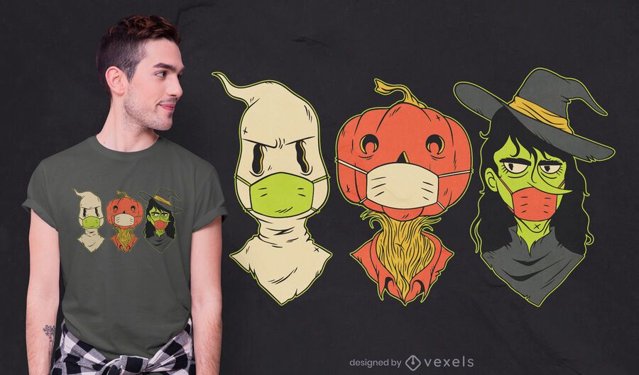 Halloween creatures face mask t-shirt design Halloween creatures face mask t-shirt design