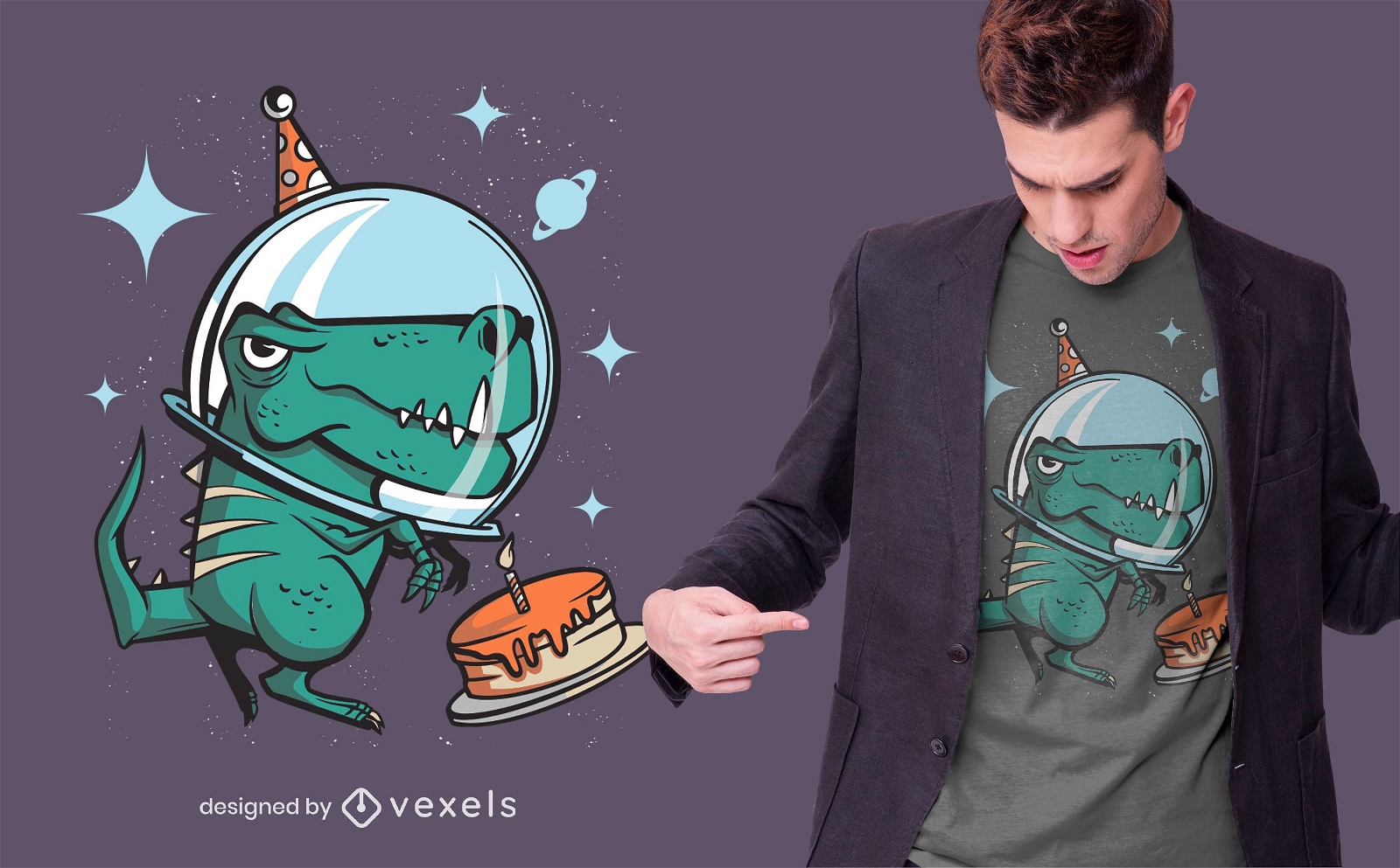 Diseño de camiseta de cumpleaños espacial t-rex.
