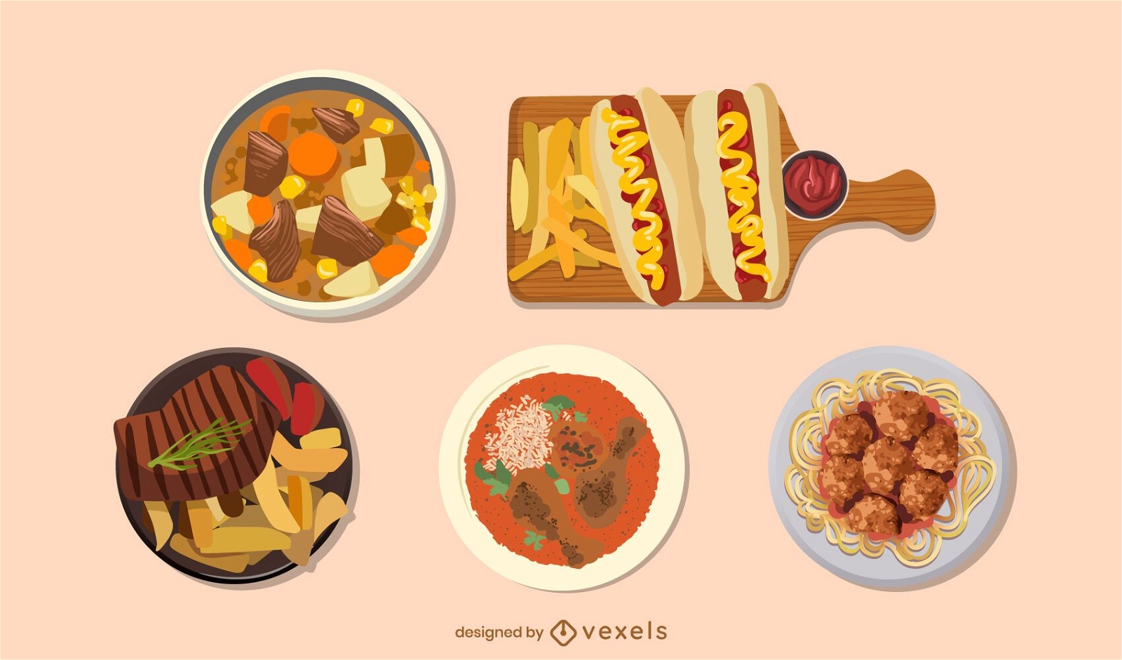 Meat dishes food illustrations