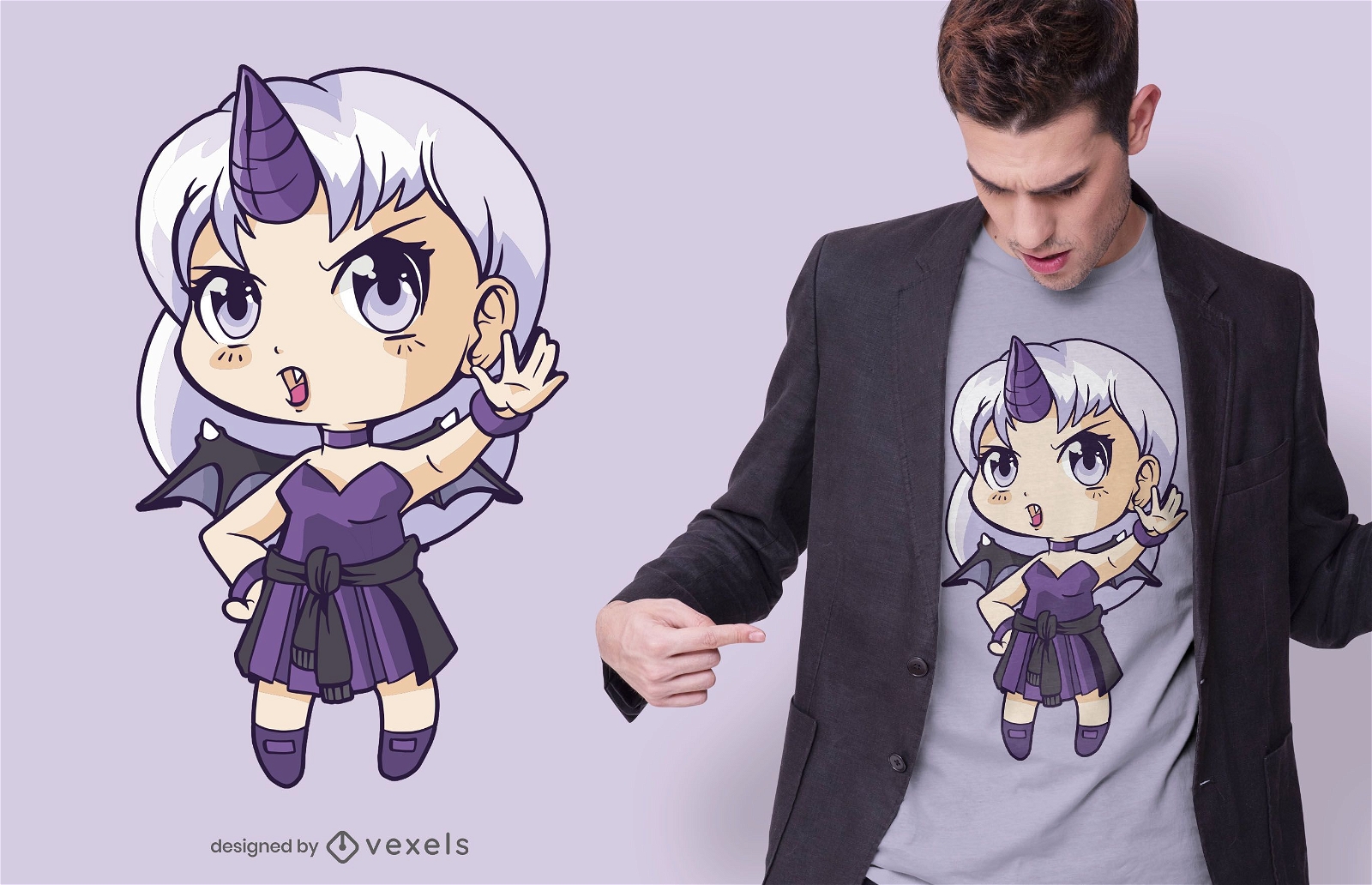 Design de camiseta anime demon chibi girl