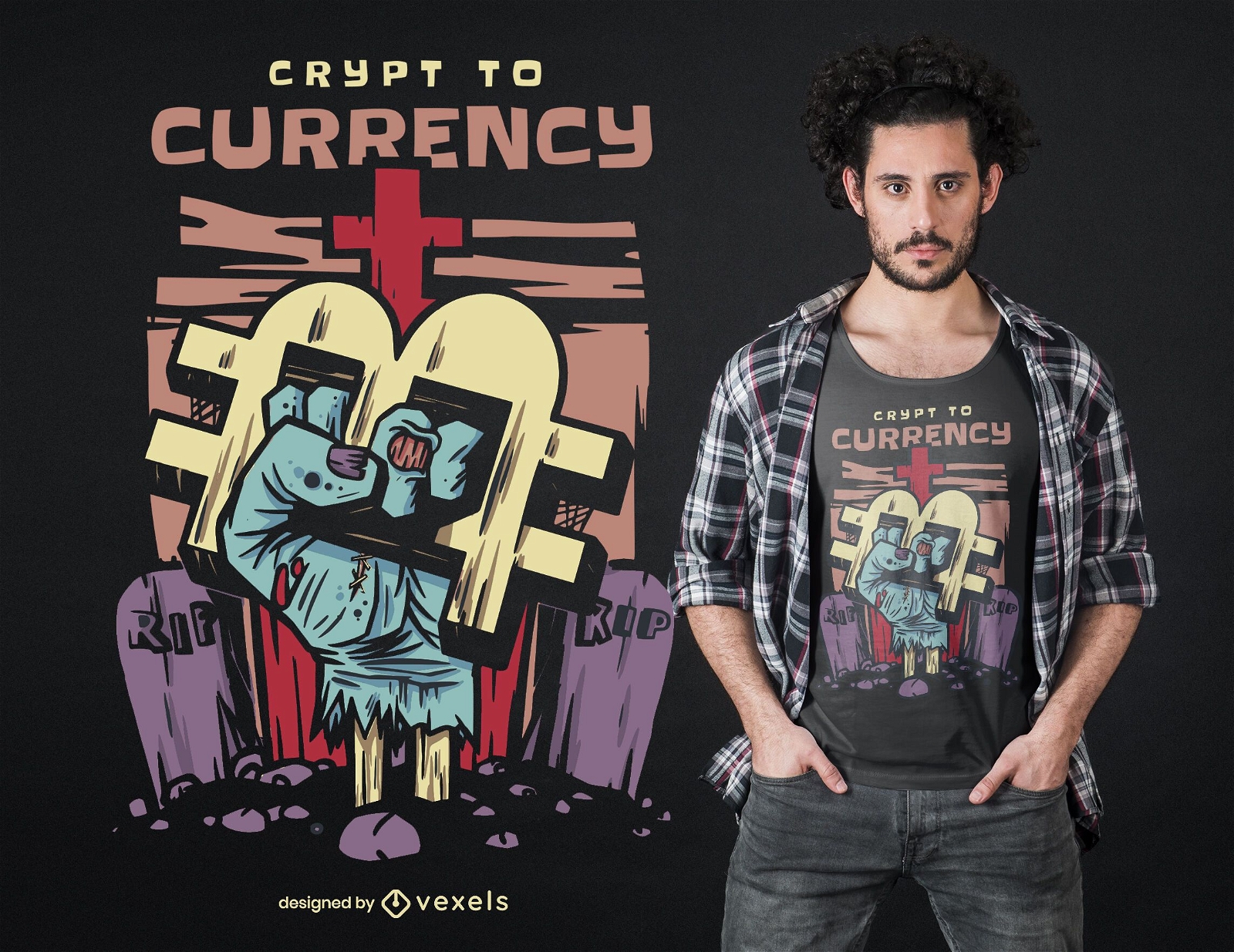 Diseño de camiseta de cripta a moneda.