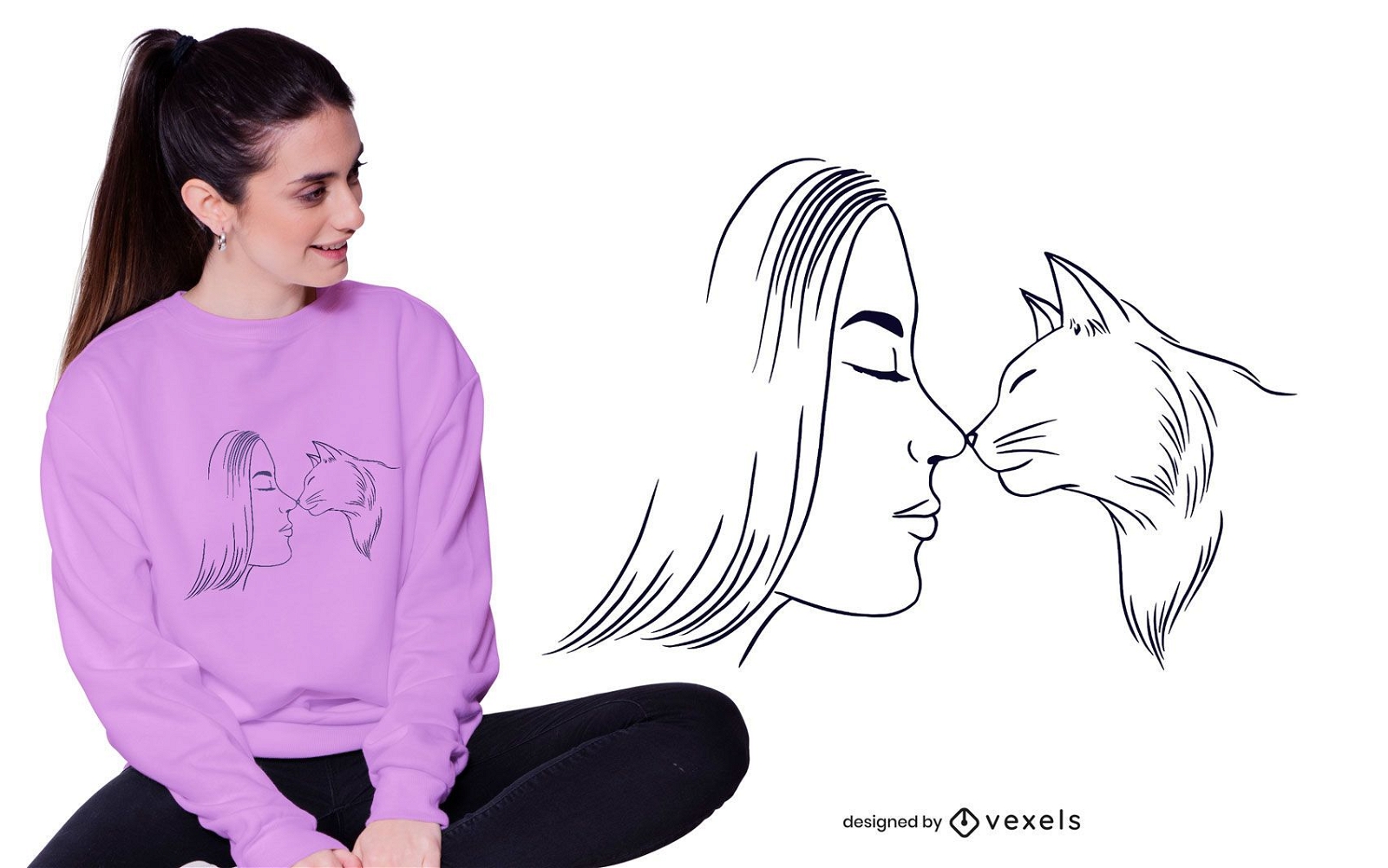 Diseño de camiseta de mujer y gato.
