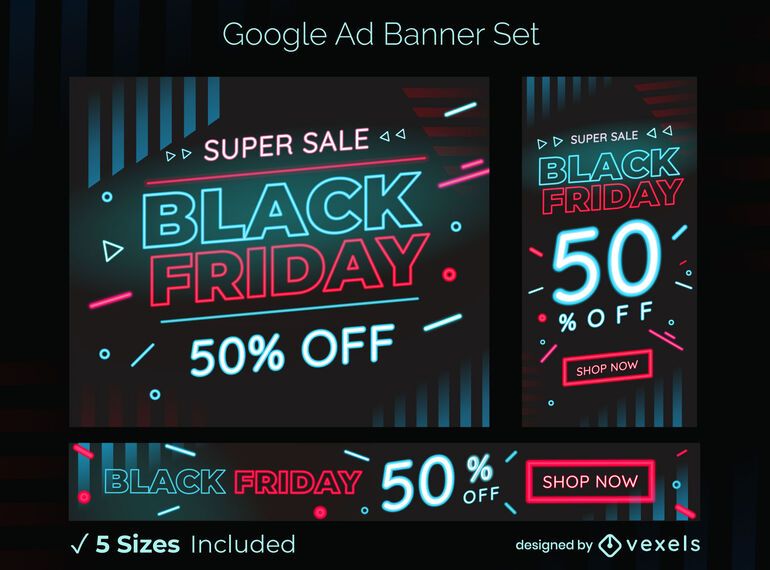 Conjunto de banners de anúncios do Google para venda na sexta-feira negra Conjunto de banners de anúncios do Google para venda na sexta-feira negra