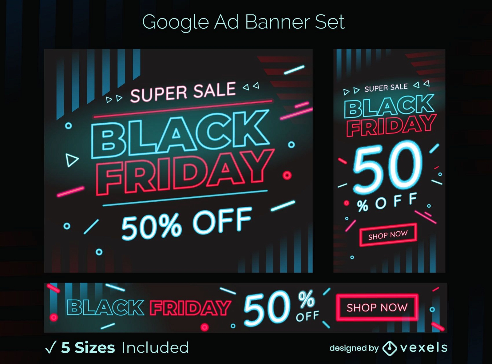 Conjunto de banner de anuncios de google de venta de viernes negro