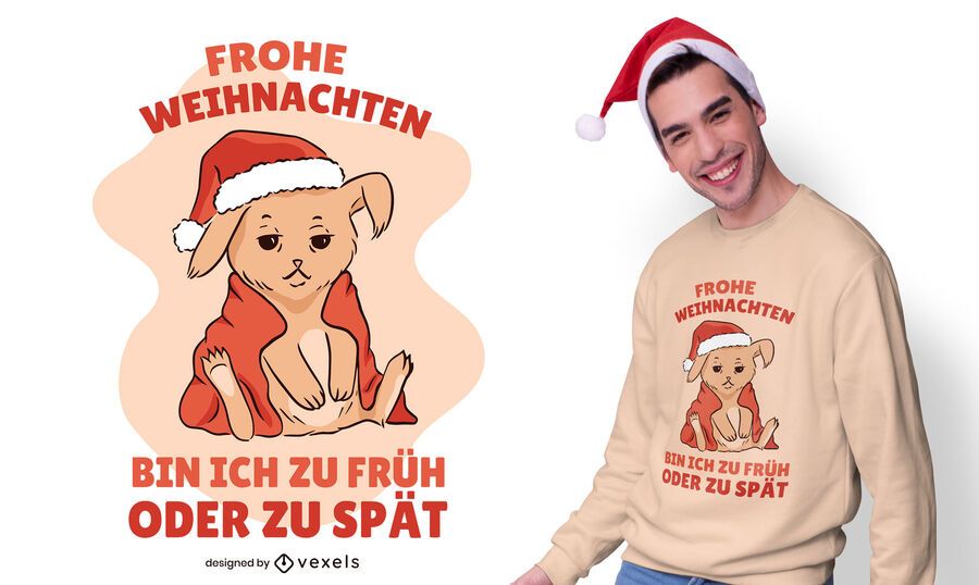Desenho de t-shirt de citação alemã com coelho de Natal Desenho de t-shirt de citação alemã com coelho de Natal