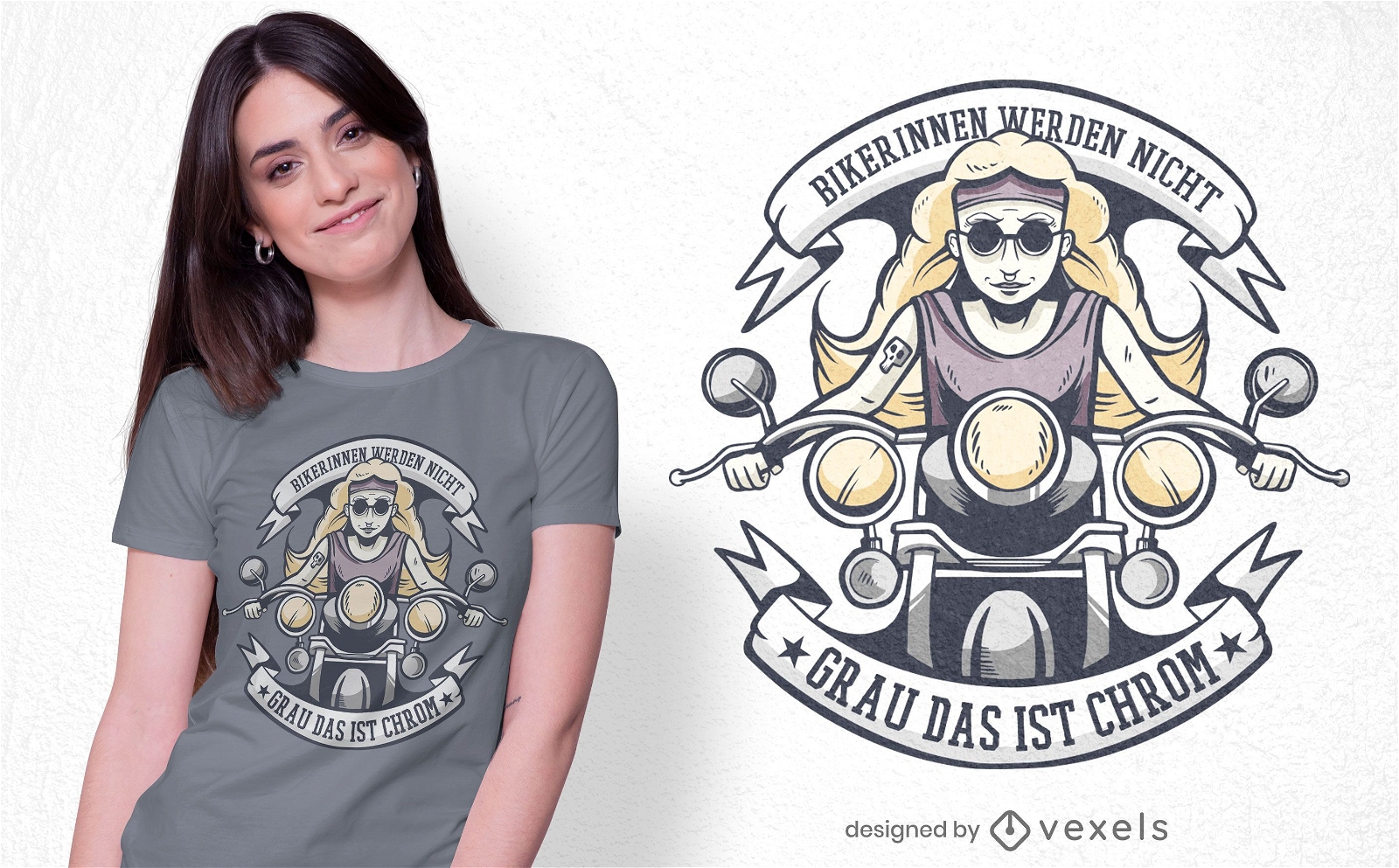 Dise?o de camiseta alemana de motociclistas femeninas.