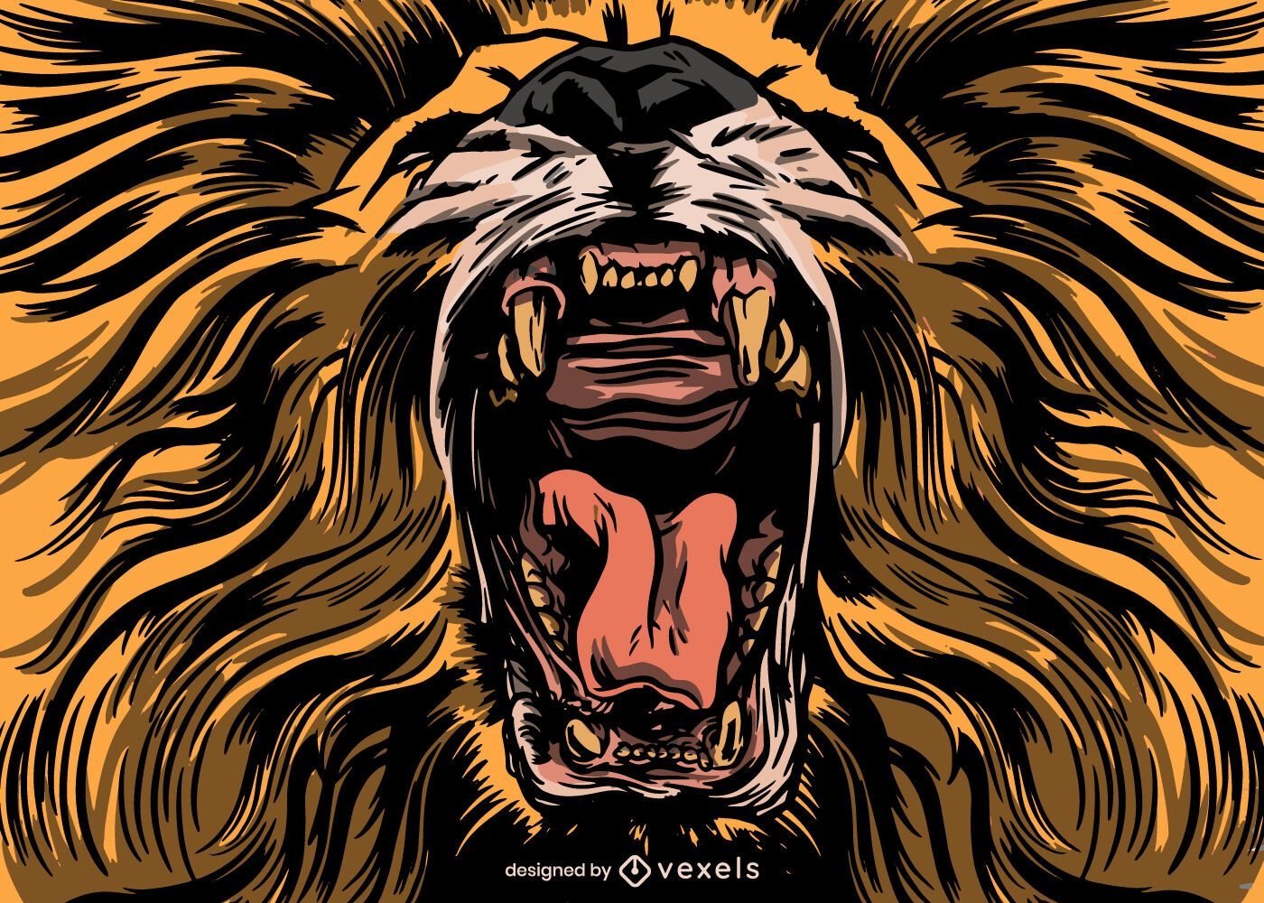 Desenho de ilustração de leão que ruge