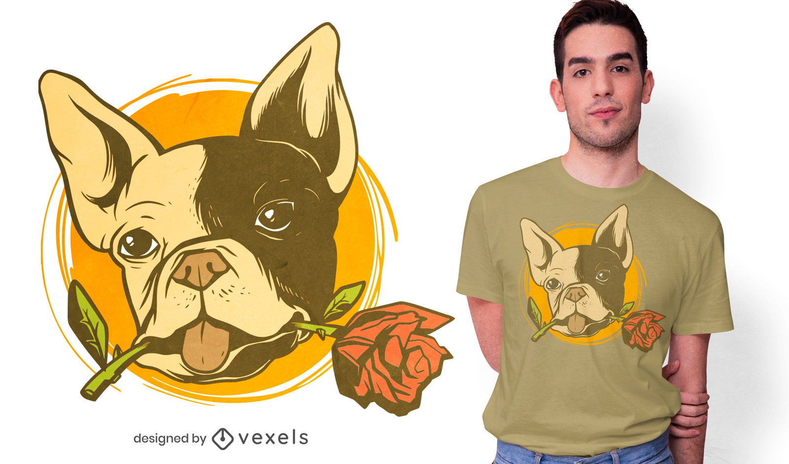 Diseño de camiseta bulldog rose