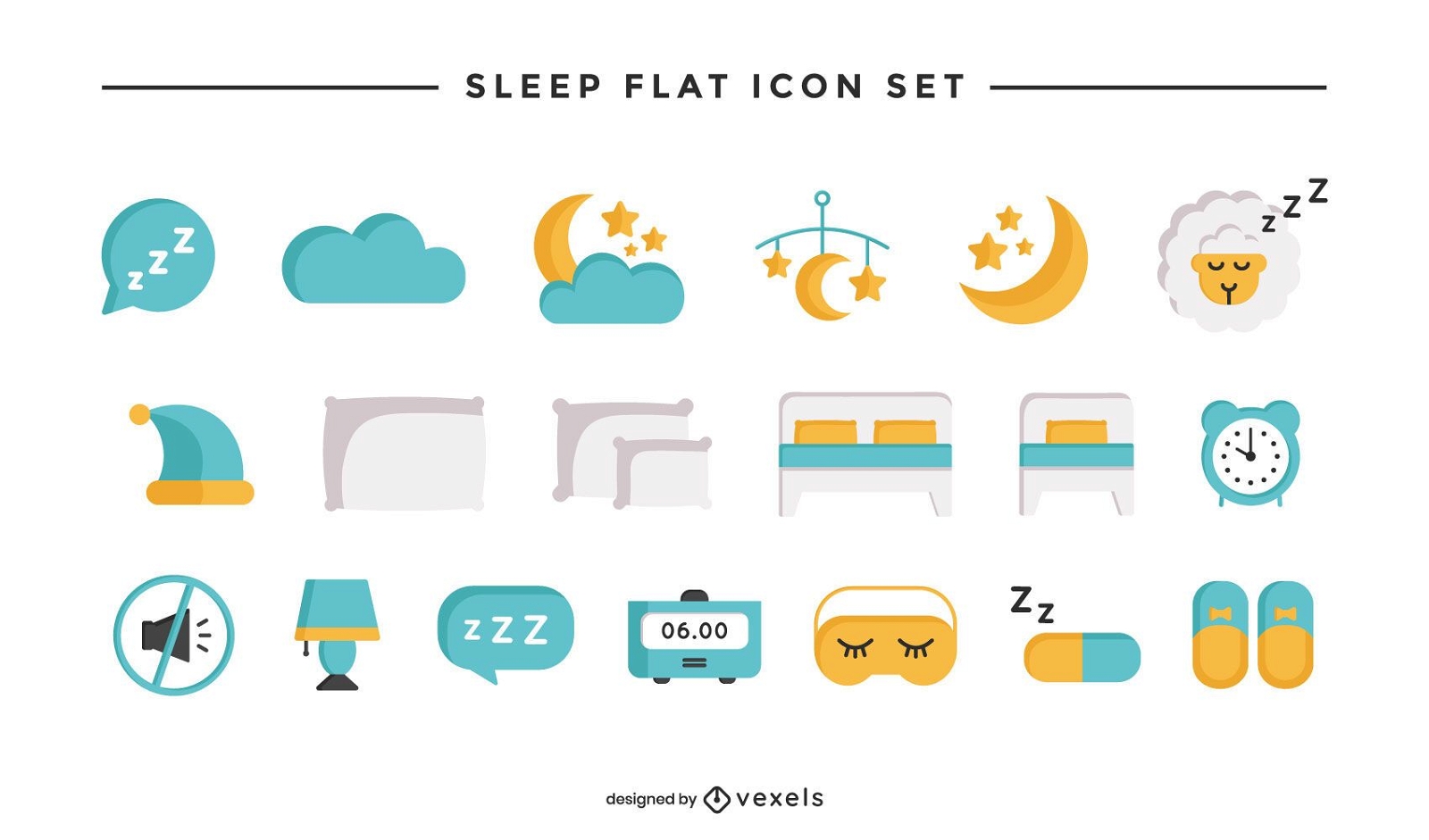 Conjunto de iconos planos de sueño