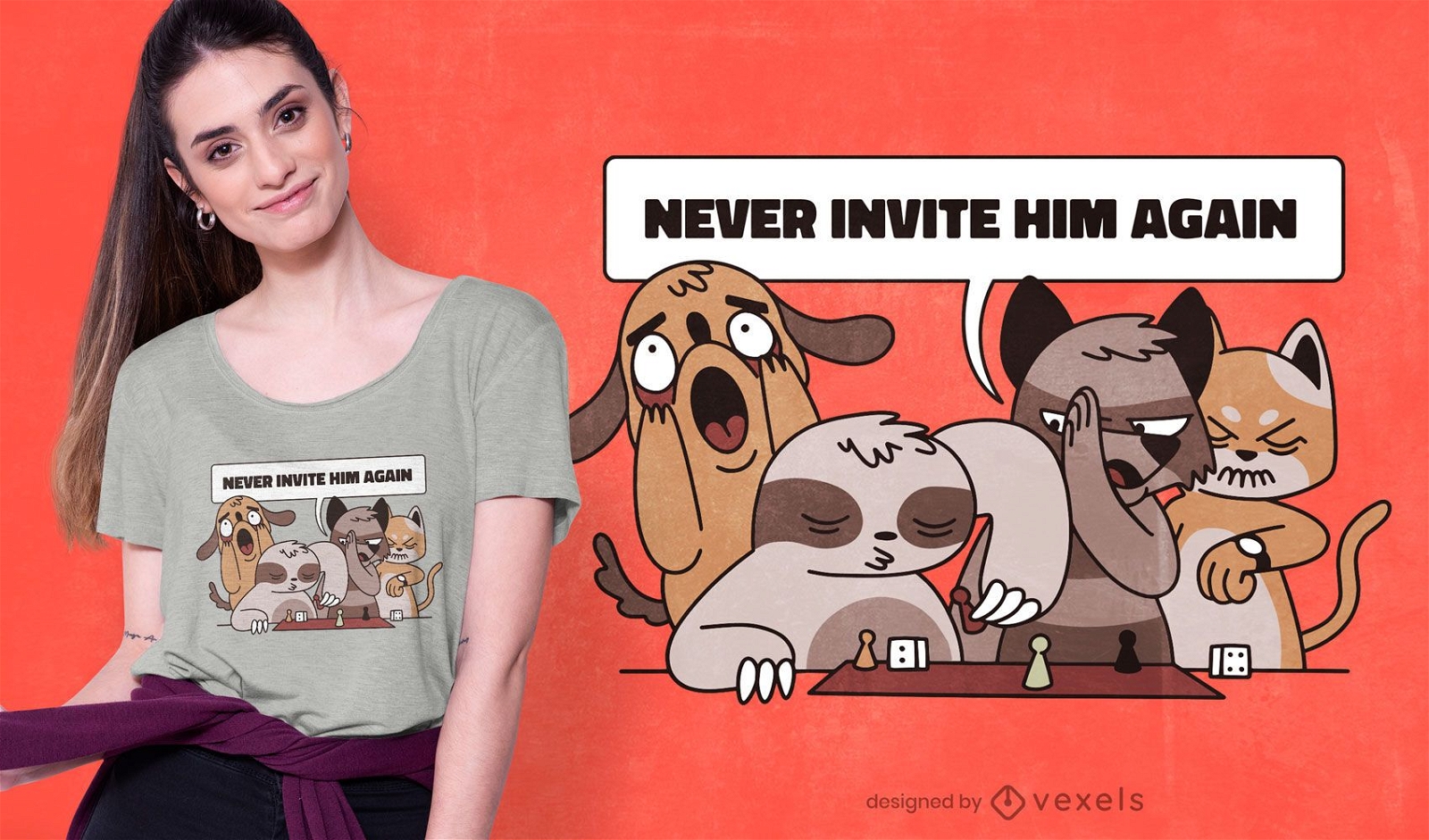 Animals playing with sloth t-shirt design