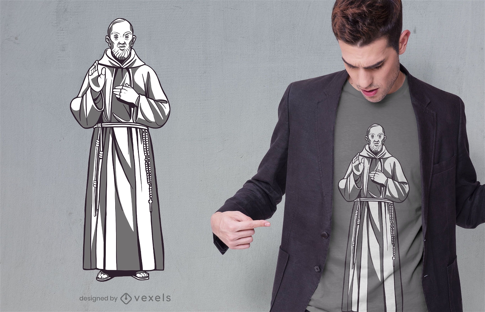 Design de camiseta com a est?tua do Padre Pio