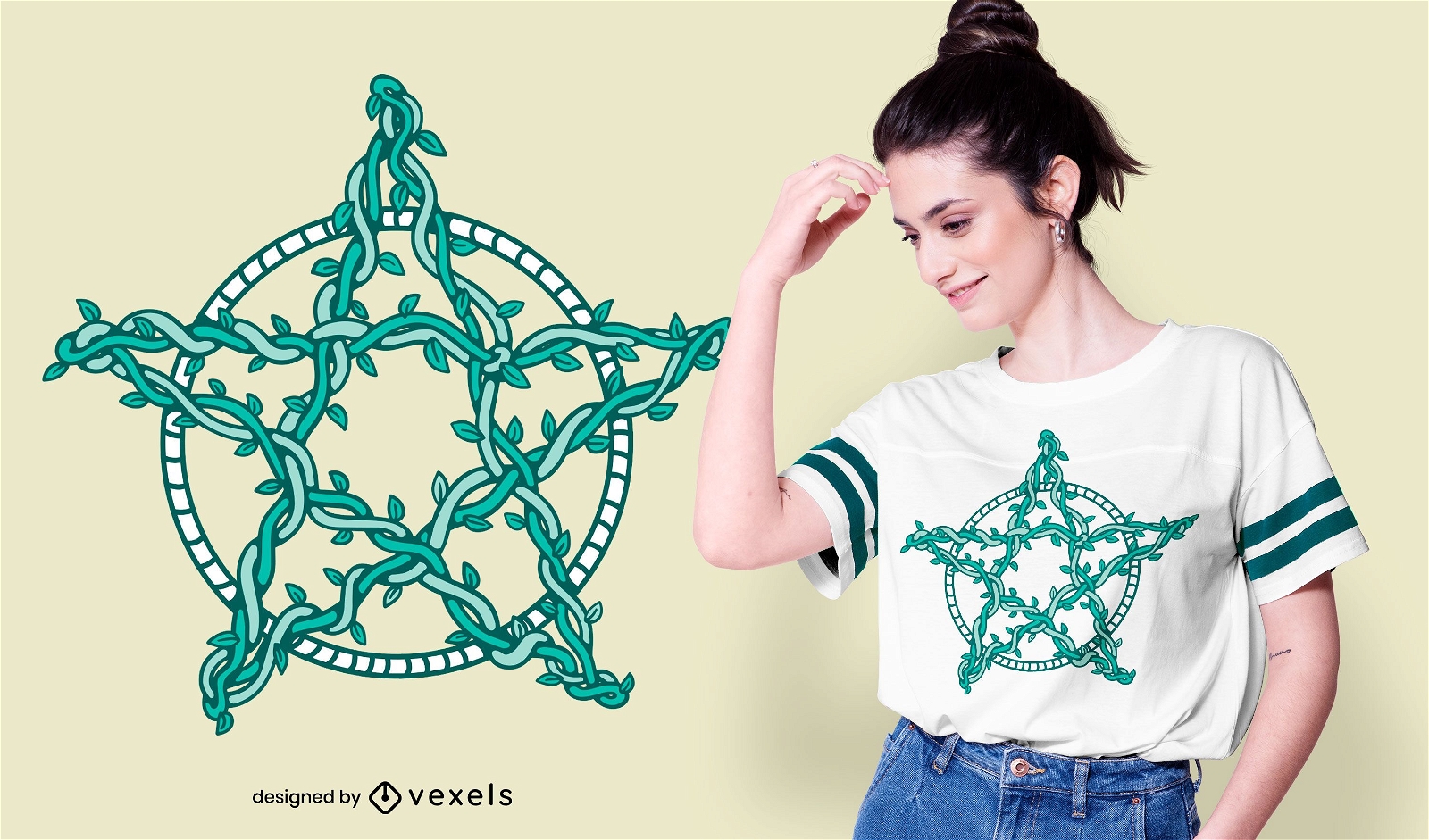Design de camiseta com videiras estelares do pentagrama