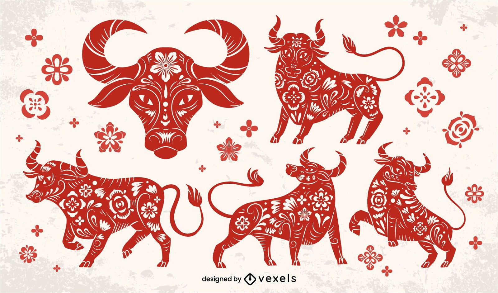 Conjunto de toros de papercut de año nuevo chino