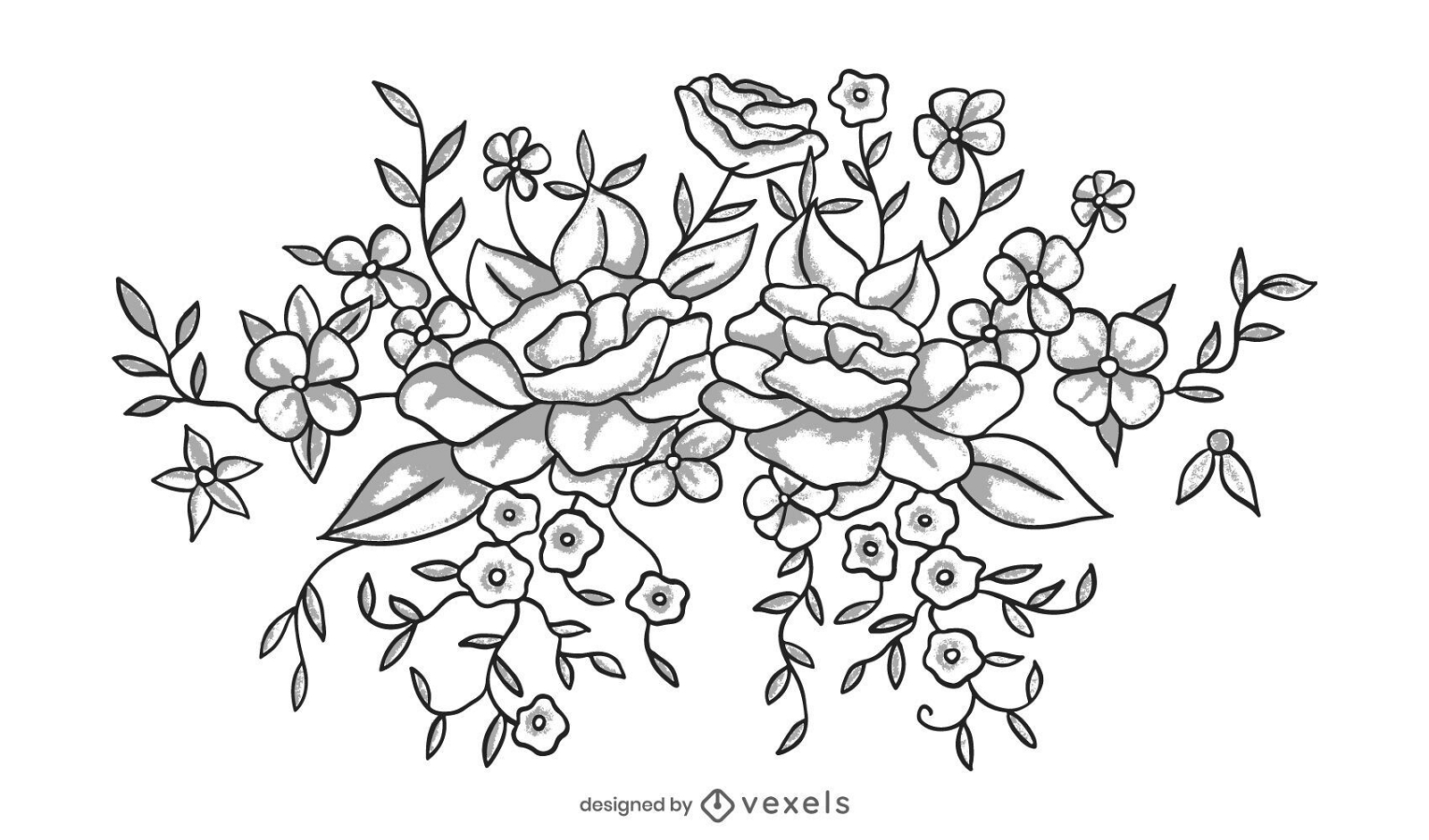 Desenho de ilustração de flores em preto e branco