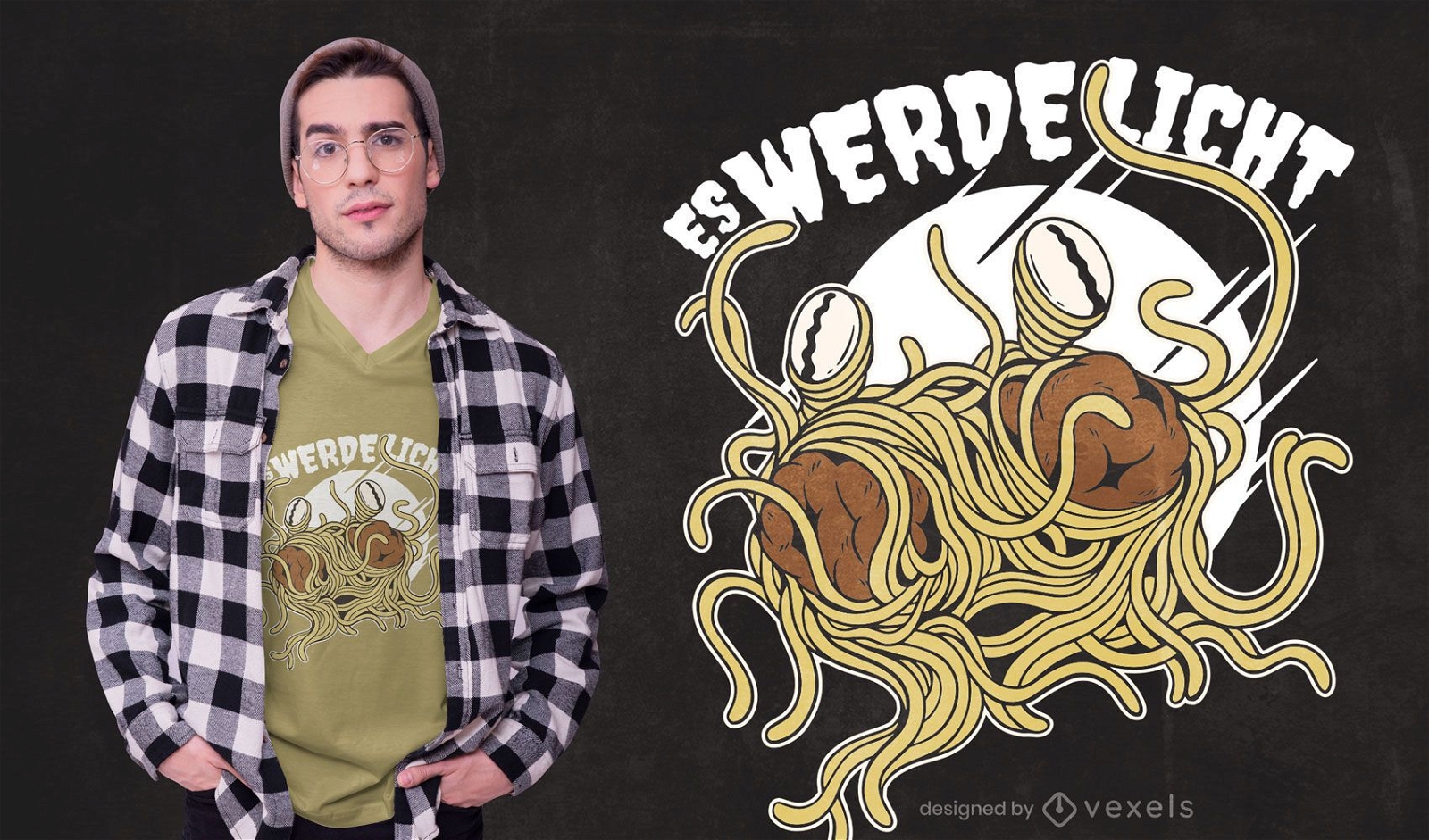 Design de camiseta do monstro espaguete voador