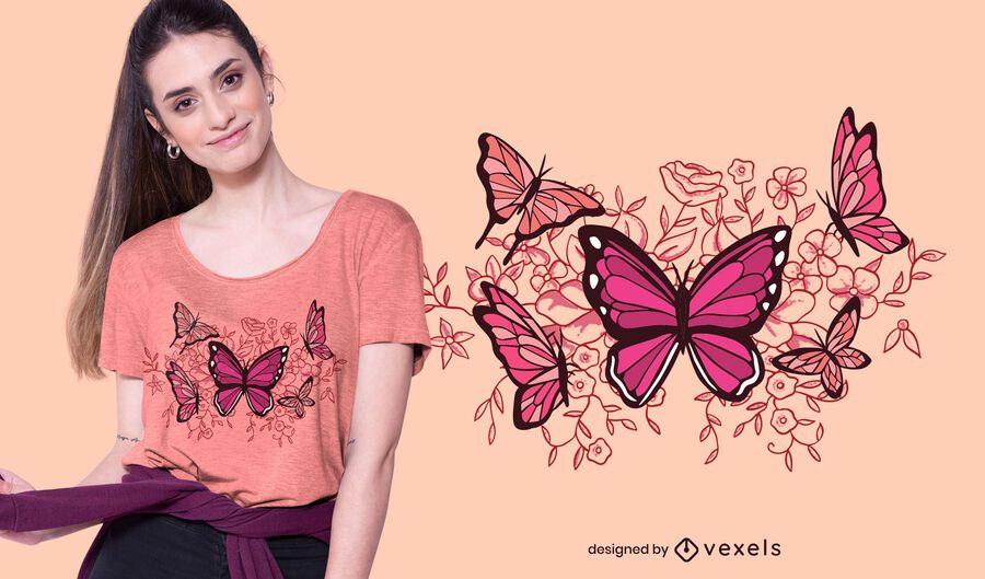 Design de camisetas de borboletas e flores Design de camisetas de borboletas e flores