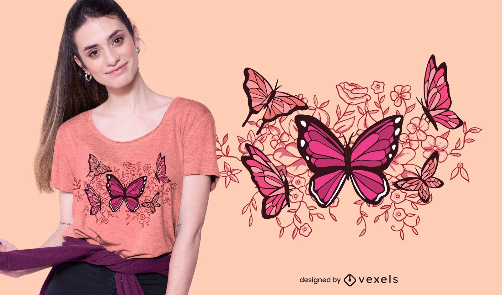 Butterflies and flowers t-shirt design