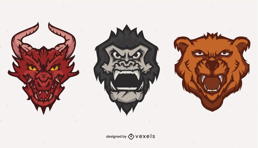 Conjunto de logotipos de animales rugientes Conjunto de logotipos de animales rugientes