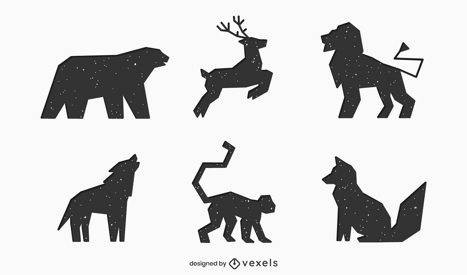 Conjunto de ícones de silhueta geométrica de animais