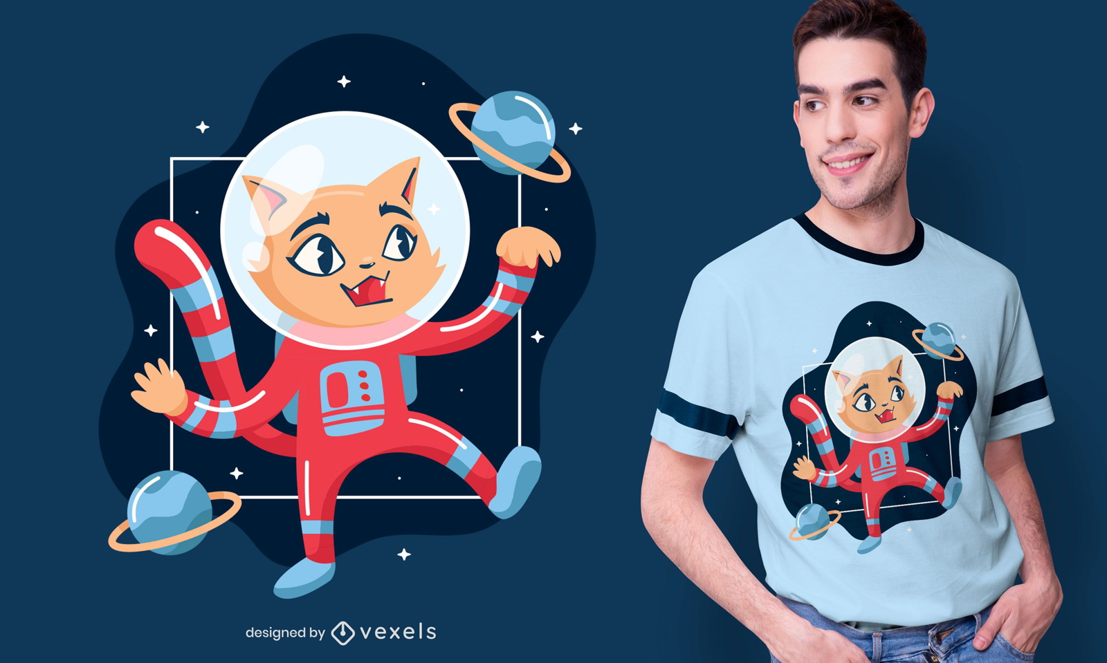 Design de camiseta de gatinho astronauta