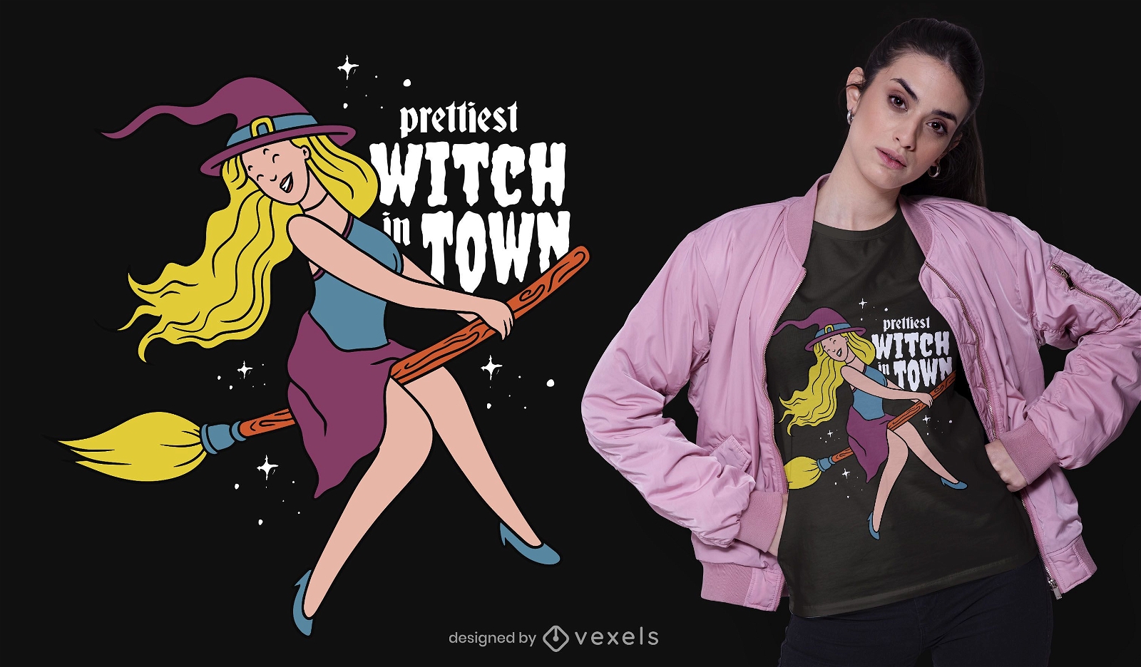 Design de camiseta da bruxa mais bonita da cidade