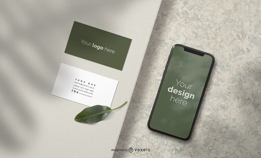 Business cards and iphone mockup composition Business cards and iphone mockup composition