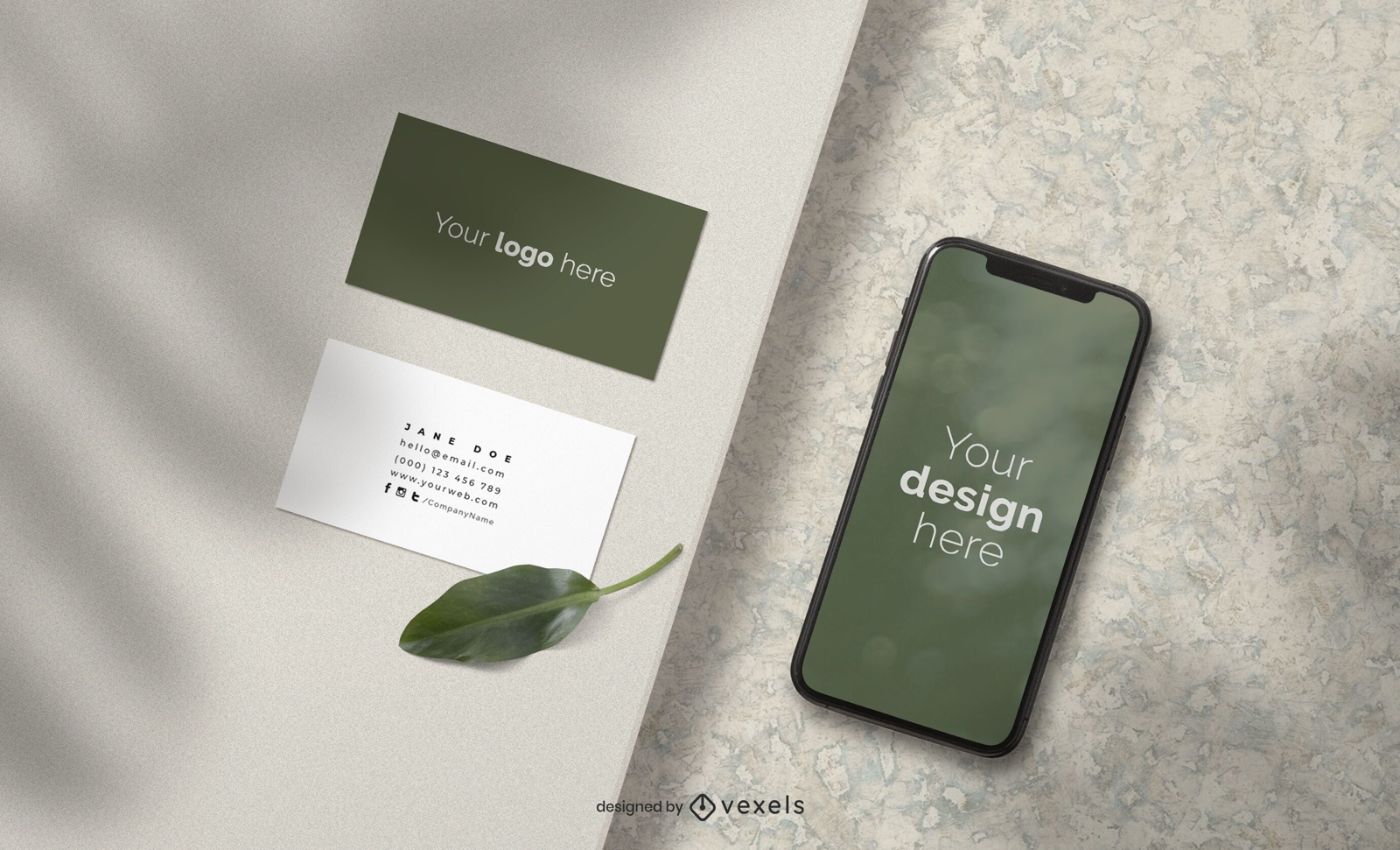 Business cards and iphone mockup composition