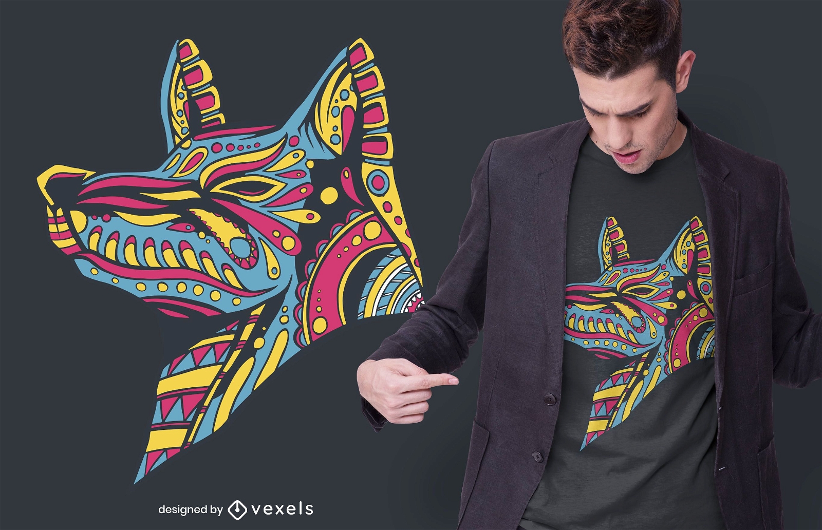Design de camiseta lobo Huichol