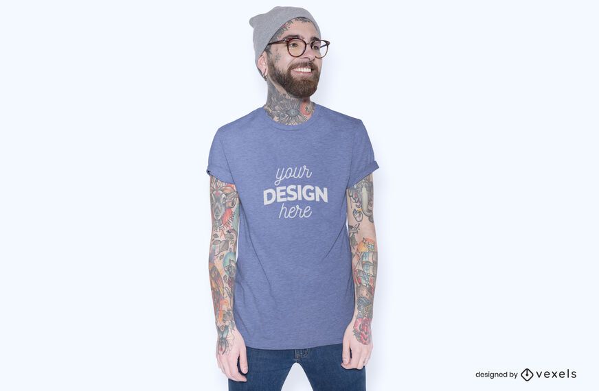 Modelo con maqueta de camiseta de gafas Modelo con maqueta de camiseta de gafas