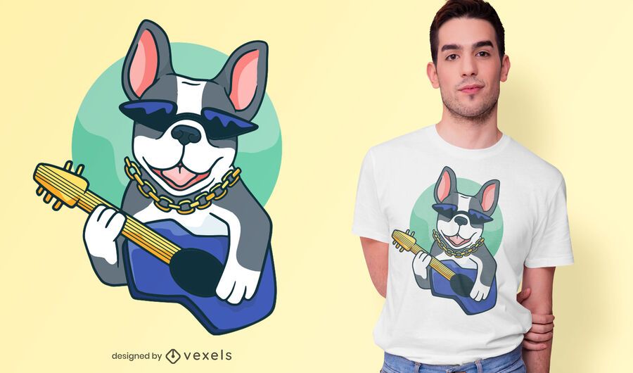 Bulldog guitarist t-shirt design Bulldog guitarist t-shirt design