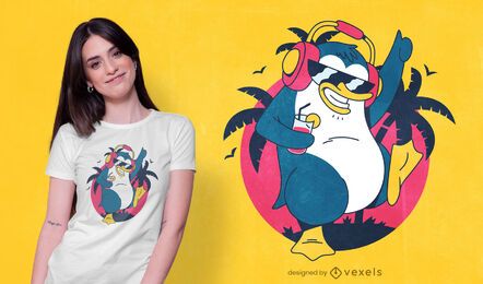 Diseño de camiseta de pingüino tropical bailando. Diseño de camiseta de pingüino tropical bailando.