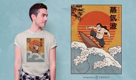Samurai surfing t-shirt design Samurai surfing t-shirt design