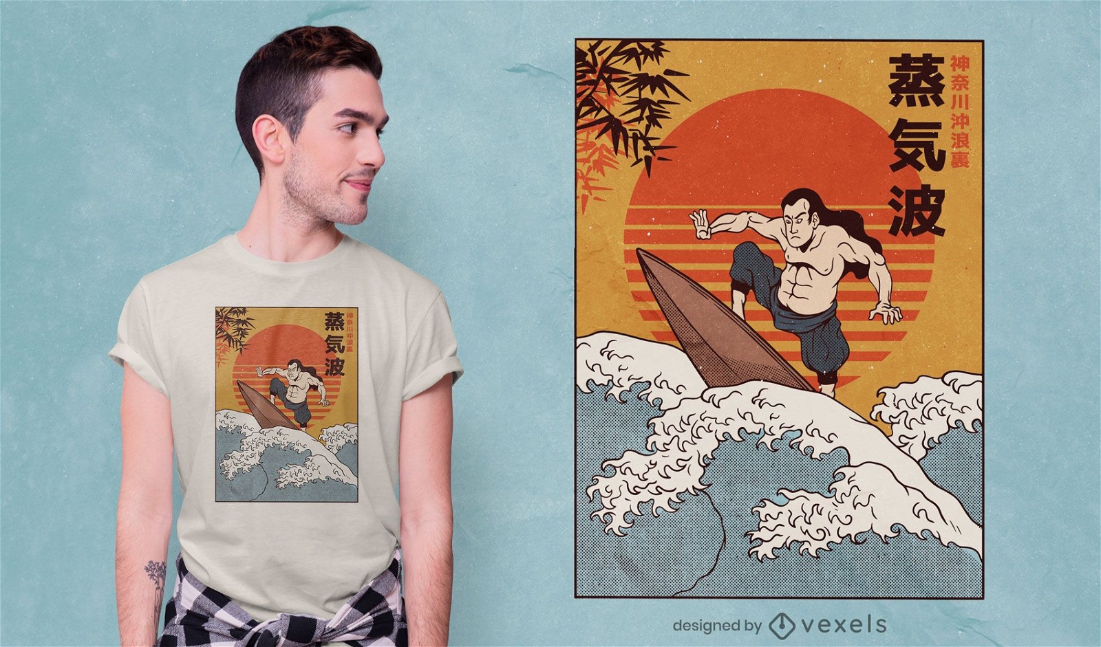 Design de camiseta de surfe Samurai