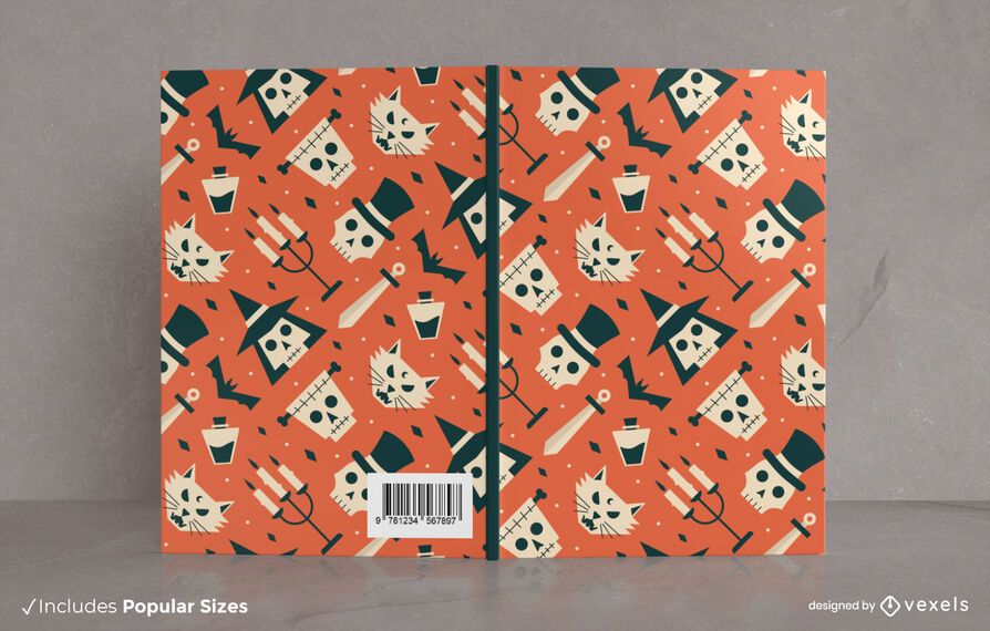 Design de capa de livro com padrão plano de Halloween Design de capa de livro com padrão plano de Halloween