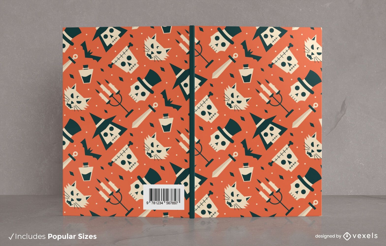 Flaches Halloween-Muster-Buchcover-Design
