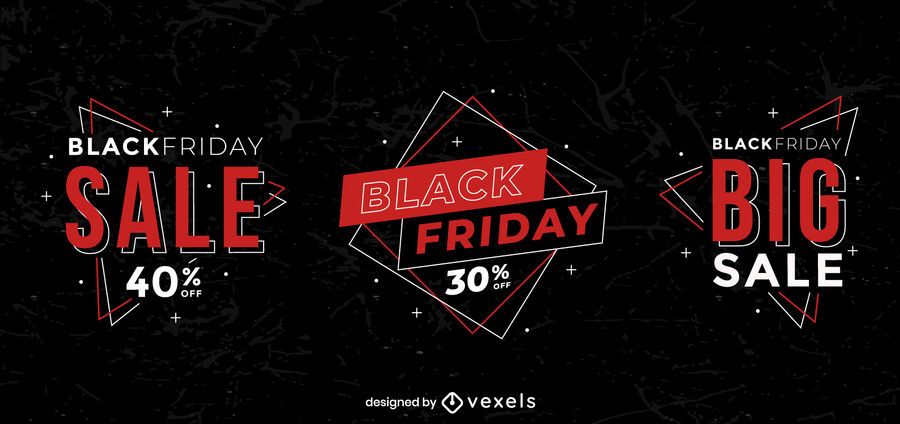 Conjunto de insignias de rebajas de viernes negro geométrico Conjunto de insignias de rebajas de viernes negro geométrico