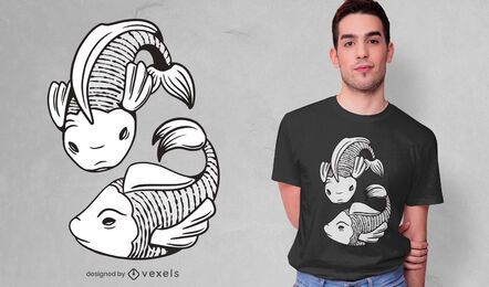 Design preto e branco de camisetas Pisces