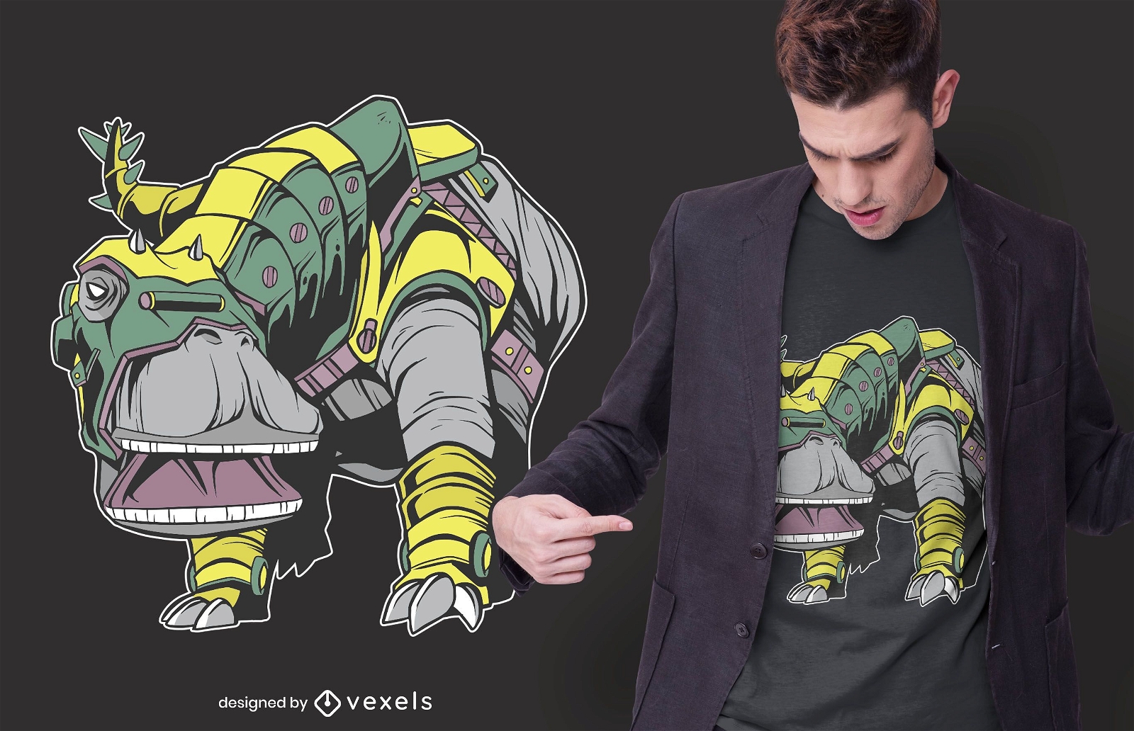 Design de camiseta com armadura de dinossauro