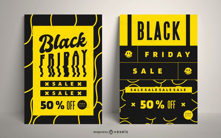Conjunto de carteles de descuento de viernes negro Conjunto de carteles de descuento de viernes negro