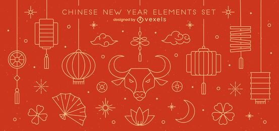 Chinese New Year Stroke Elements Pack
