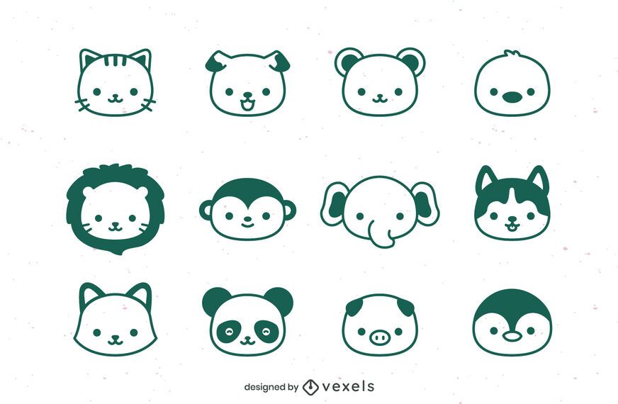 Animal's heads stroke set design Animal's heads stroke set design