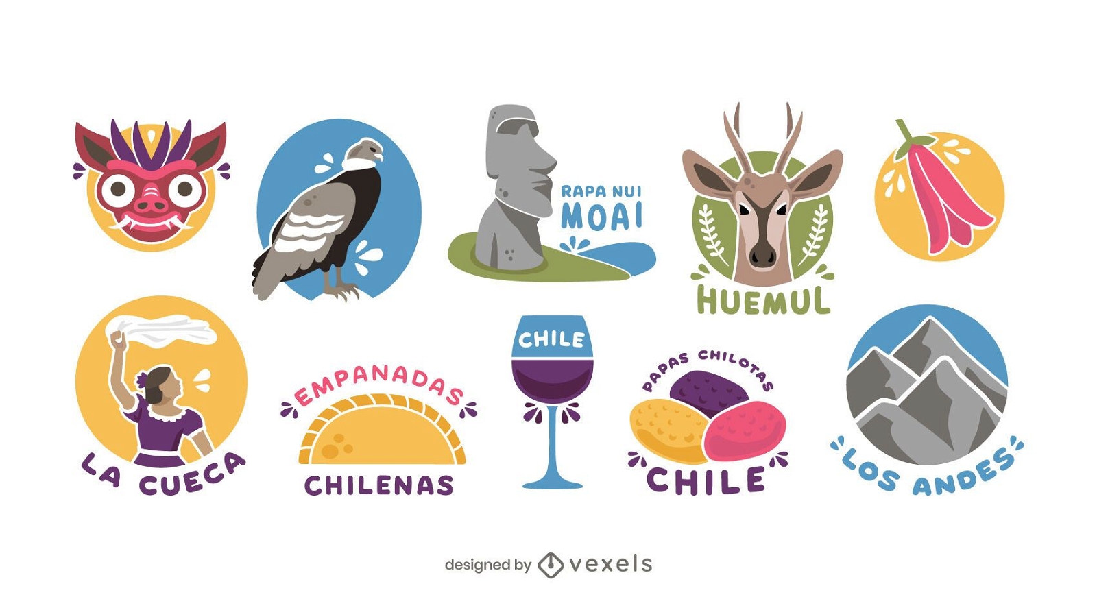 Paquete de elementos ilustrados de Chile