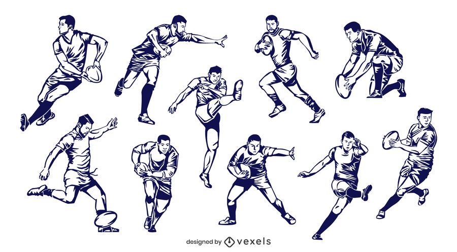 Hand drawn rugby players set Hand drawn rugby players set