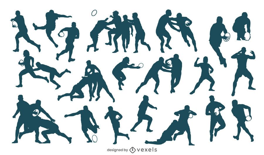 Rugby players silhouette set Rugby players silhouette set