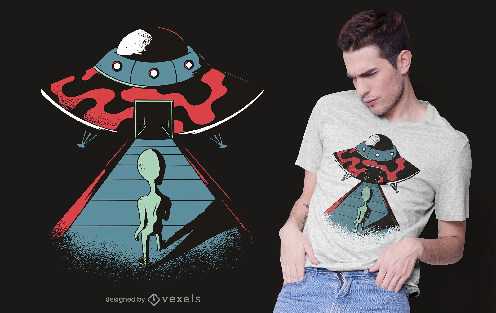 Alien betritt UFO T-Shirt Design